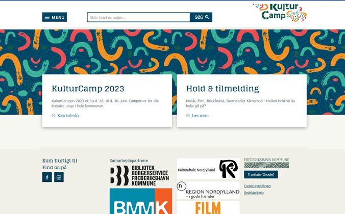 Skærmdump af Kulturcamps hjemmeside