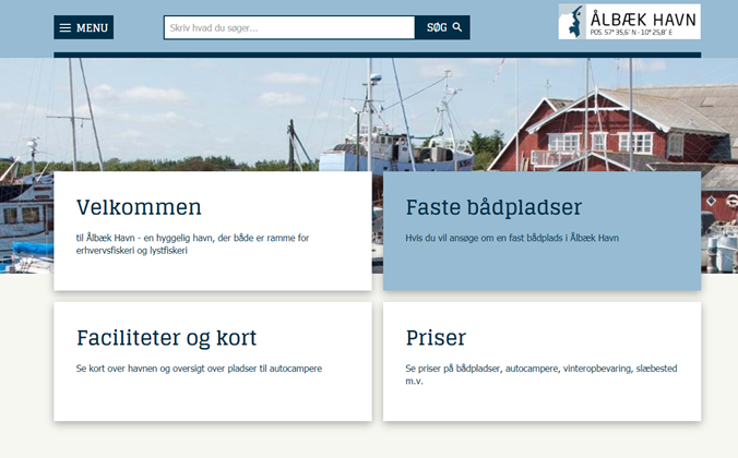 Forsiden af Ålbæk Havns hjemmeside