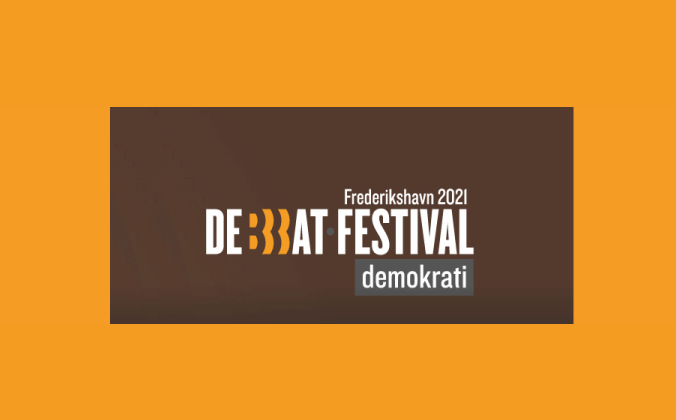 Banner med teksten debatfestival 2021 - hvor temaet er demokrati