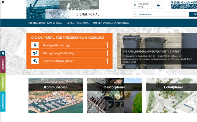 Forside af Frederikshavn Kommunes Planportal - kommuneplan, lokalplaner og sektorplaner