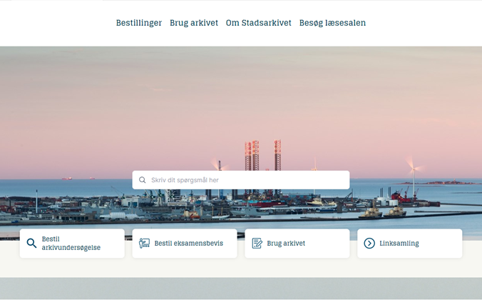 Skærmdump af Frederikshavn Stadsarkiv hjemmeside