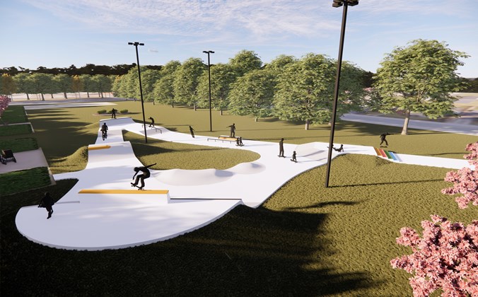 Visualisering af skaterpark i Byparken i Sæby 