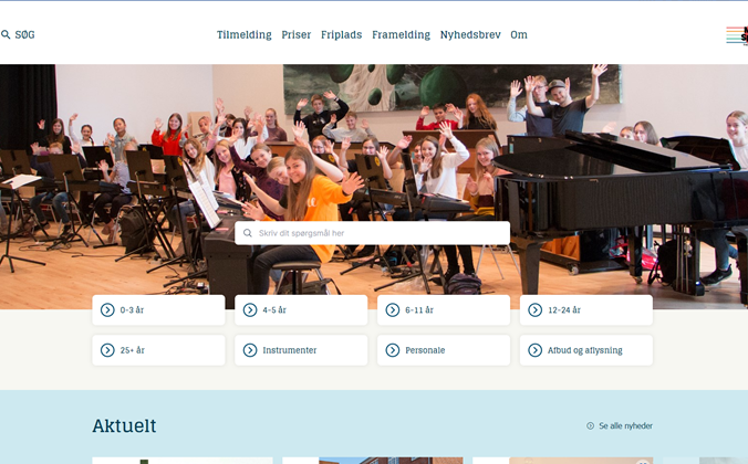 Skærmdump af Musikskolens hjemmeside