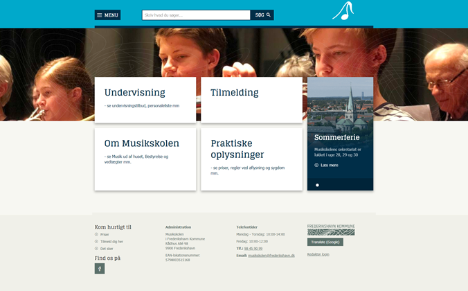 Forsiden af Musikskolens hjemmeside