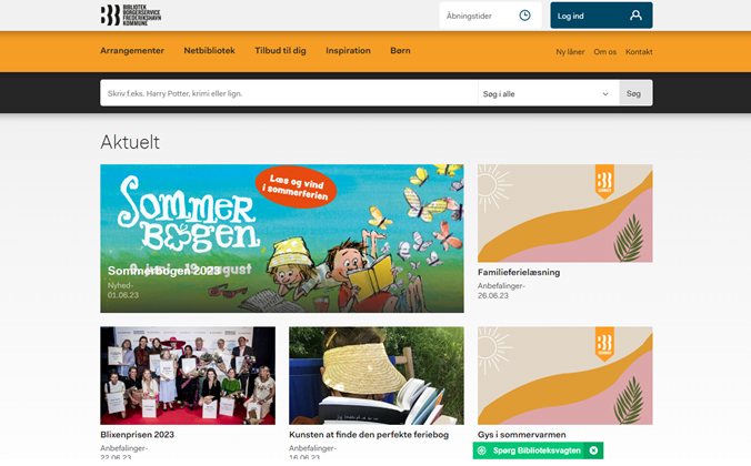 Skærmdump af Bibliotek Og Borgerservices hjemmeside