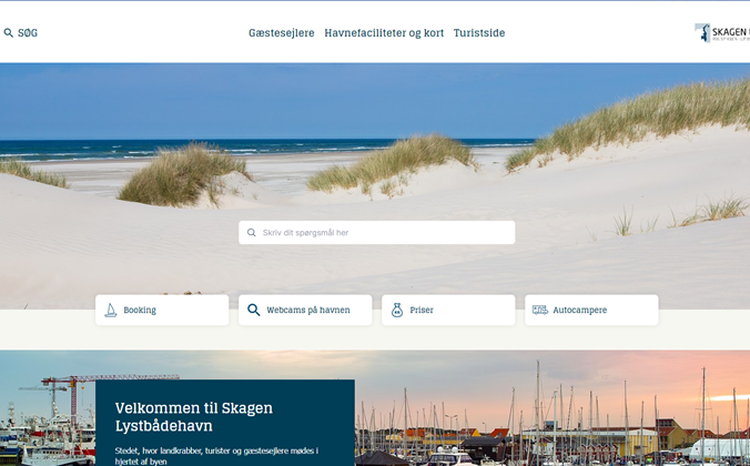 Skærmdump af Skagen Lystbådehavns hjemmeside 