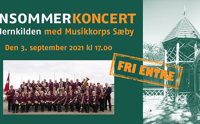 Billede med invitation til sensommerkoncert ved Jernkilden med Musikkorps Sæby den 3. september 2021 kl. 17.00